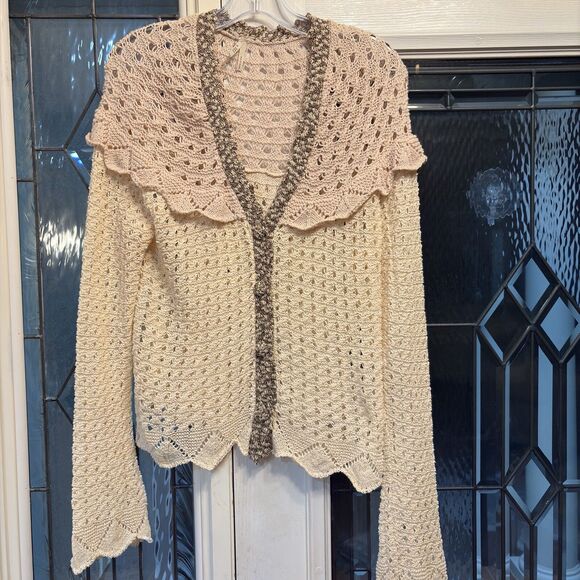 BKE Women's Shawl Collar Sweater Crochet Knit Long Sleeve Sz XL Cottage Core - Picture 11 of 16